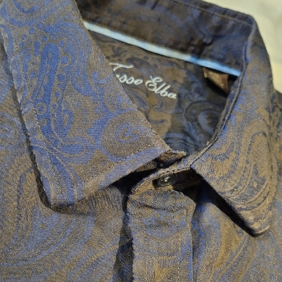 Tasso Elba Men's Vibrant Blue and Black Paisley Button Down Long Sleeve Shirt - Picture 3 of 16